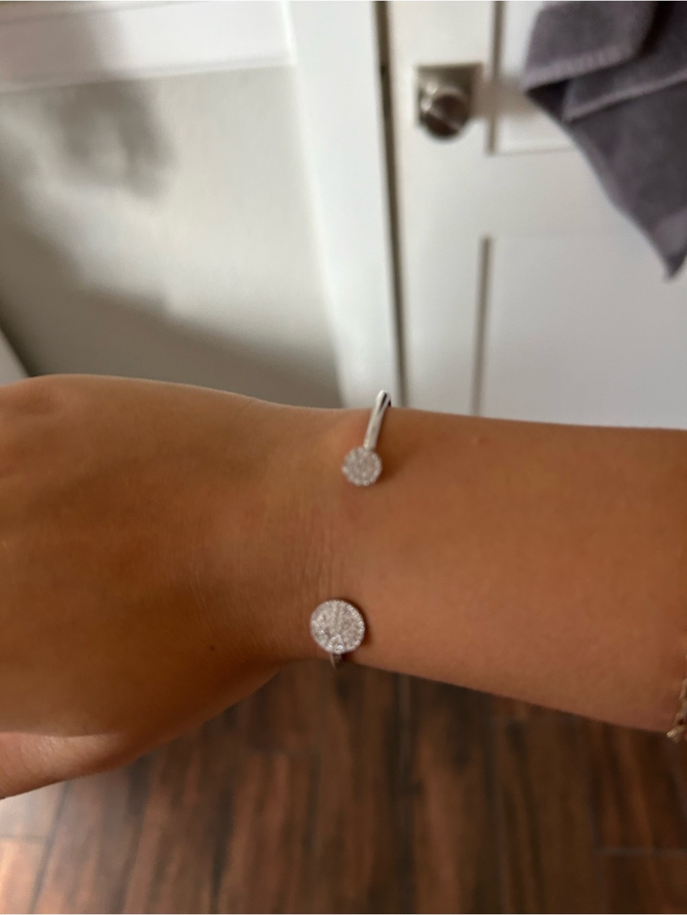 Elegant Silver Crystal Open Cuff Bracelet - Sparkling Disc Accents